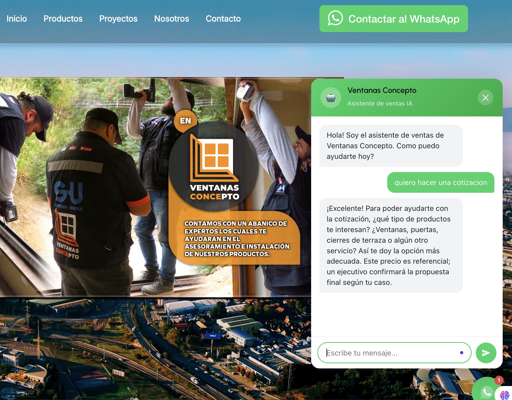 Demostración real de SalesBot respondiendo una cotización